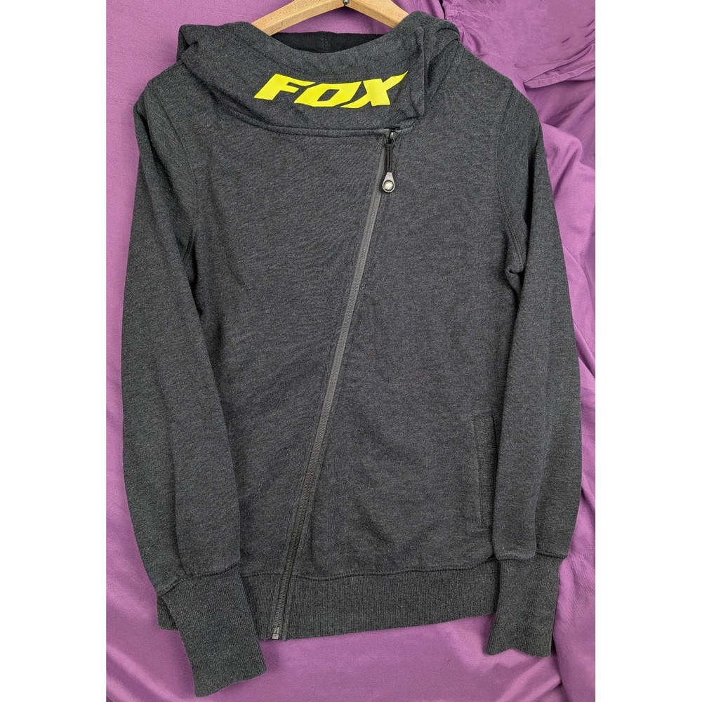 Fox Racing Hoodie Charcoal S Yellow Logo Full Asymmetric Zip